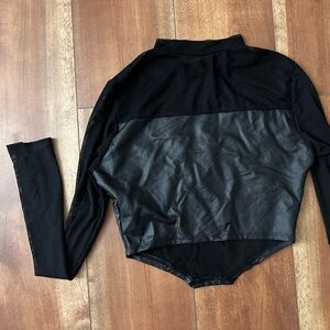 Black Faux Leather Long Sleeve Crop Top